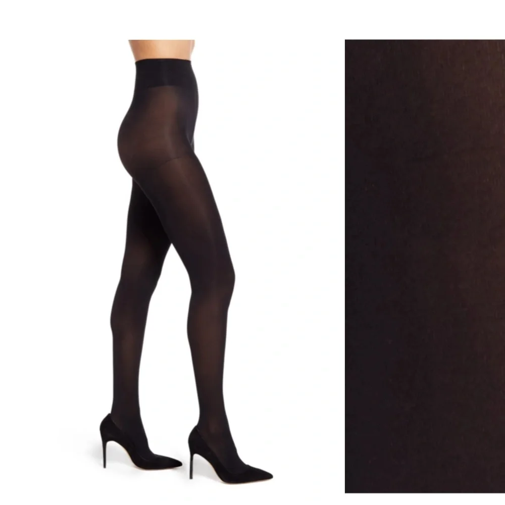 NORDSTROM HIGH-RISE OPAQUE TIGHTS CONTROL TOP BLACK SIZE MEDIUM NWT.